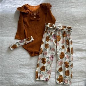 Adorable brown and floral set with matching headband